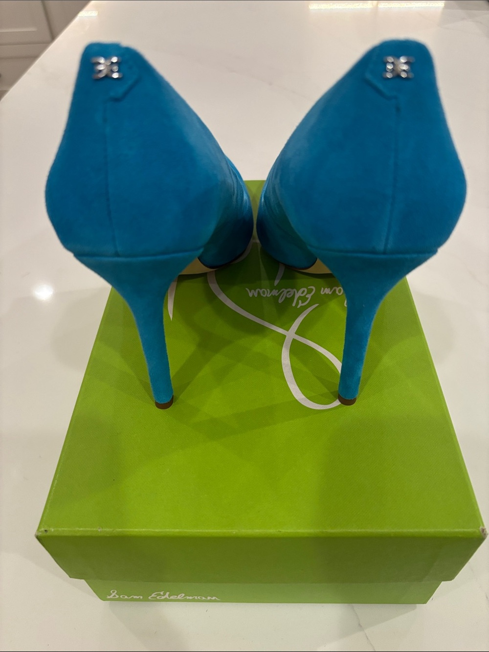 Sam Edelman Hazel Pointed-Toe Suede Pumps in Bright Teal - Picture 5 of 6
